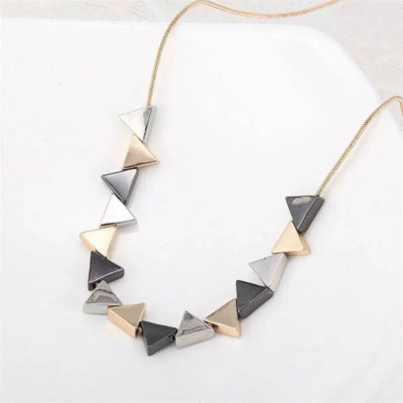 Long Chain Necklace Women Triangle Block Necklaces Pendants Fashion
