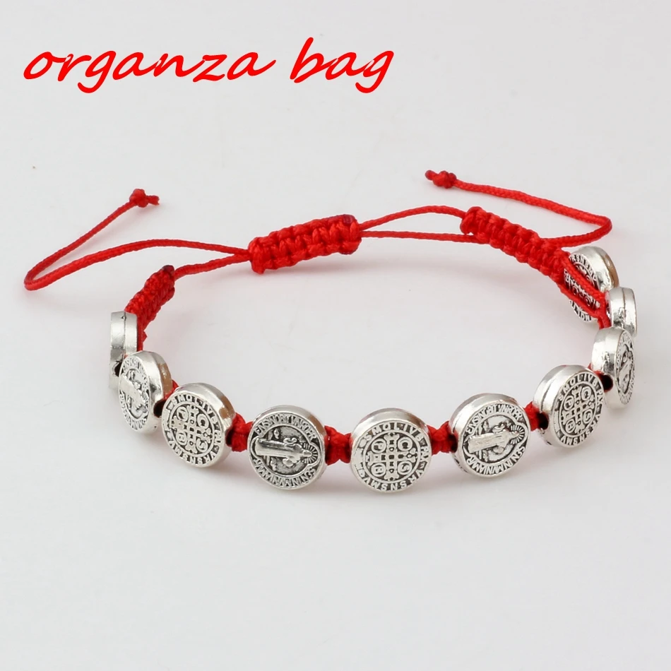 

Hot ! 1pcs Antique silver zinc Alloy Saint Benedict Medal on Adjustable black Cord Hand-woven Wrist Bracelet B-37