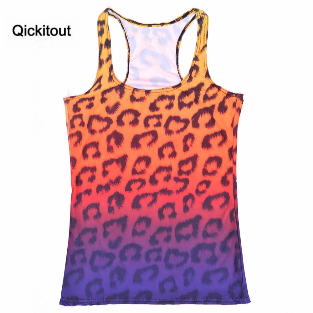 

Qickitout Tops 2016 Summer Women's New Blouses Strapless Sleeveless Digital Print Casual Gradient Leopard Tank Tops Ladies' Vest