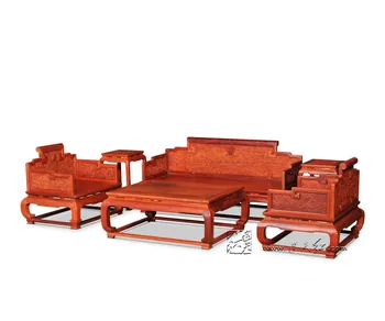 

1+2+3 Seats Sofa 6 Pieces Set Excellent Modern Rosewood Living Room Furniture Solid Wood Throne Redwood Tea Tables Flower Stands