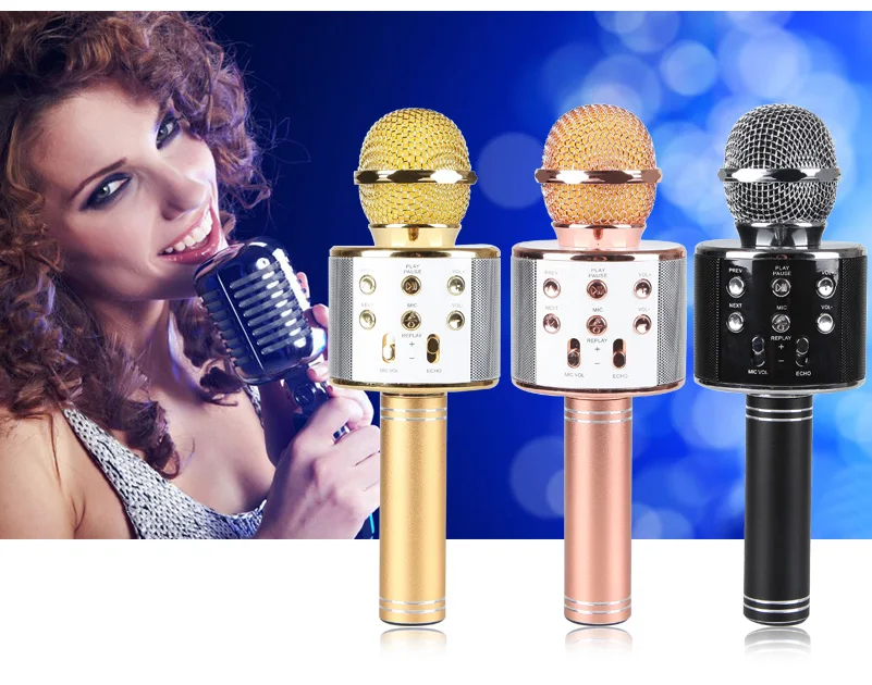 WS858 Wireless Karaoke Bluetooth Microphone HIFI Speaker (Gold