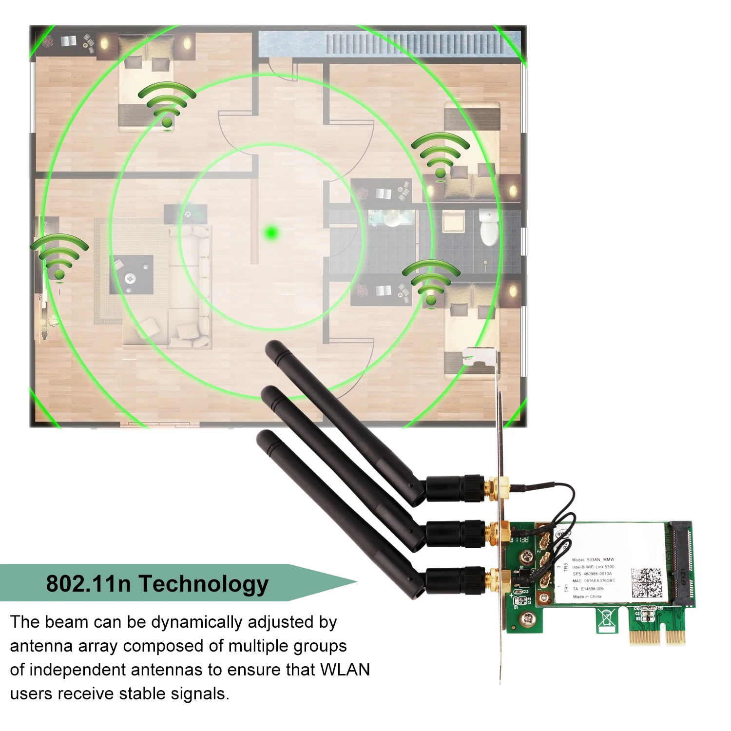 Ubit 450M двухдиапазонный WIE5300 5 ГГц/2,4 ГГц PCI-E беспроводной WiFi сетевой адаптер карта для ПК