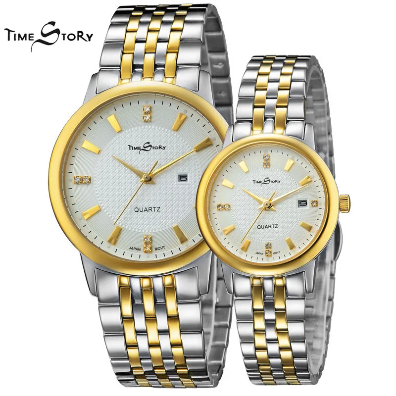 Brand 1 Pair Fashion Lovers Watch Men Women s Ultra Slim Quartz Diamond Wristwatch Stainless Steel