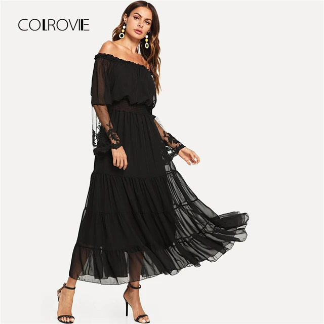 black sheer off the shoulder dress