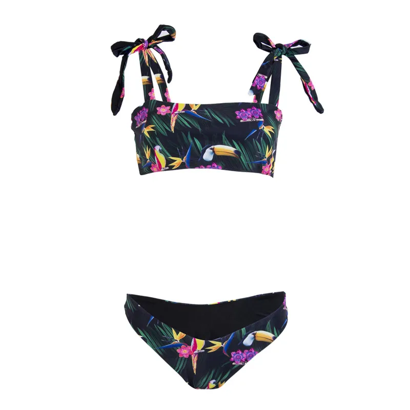 New Sexy Women Off Shoulder Push Up Bikini Sets Swimwear Floral Printing Lace Summer Swimsuit Lady Beach Bathing Suit | Спорт и