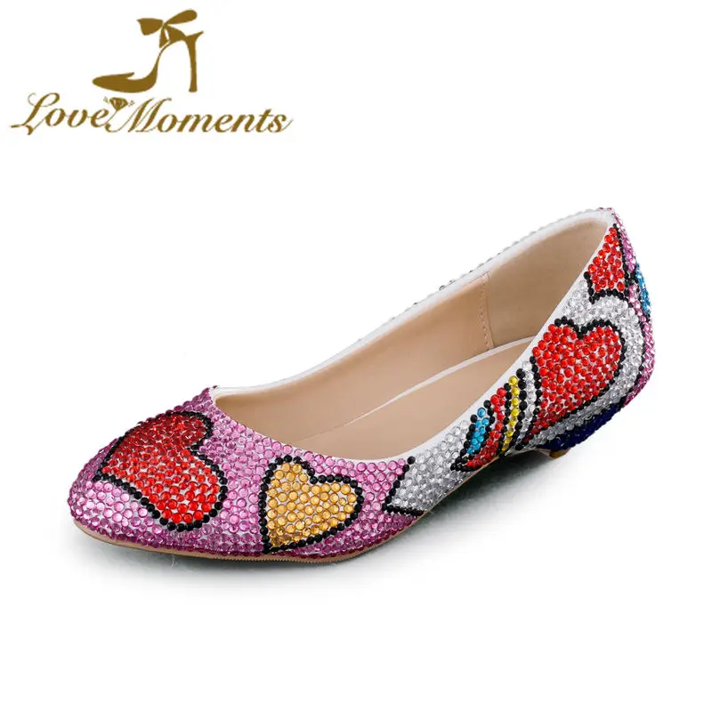 Love Moments Low heel shoes multicolor rhinestone woman pumps lovely design wedding party shoes for women big size34- 44