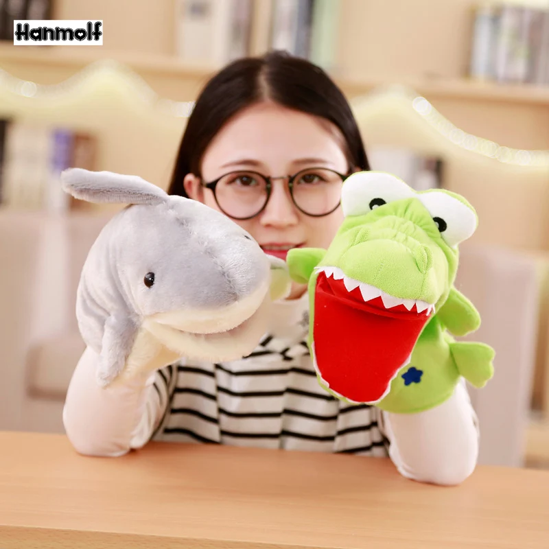 

Plush Hand Puppets Crocodile Shark Frog Toy Mouth Movable Kindergarten Home Interactive Kids Adults Stuffed Puppets Props