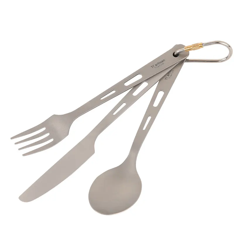

Tiartisan Spoon Fork Knife Set Outdoor Tableware Pure Titanium Multi-functional Camping Picnic Equipment Metal Soup Spoon Fork