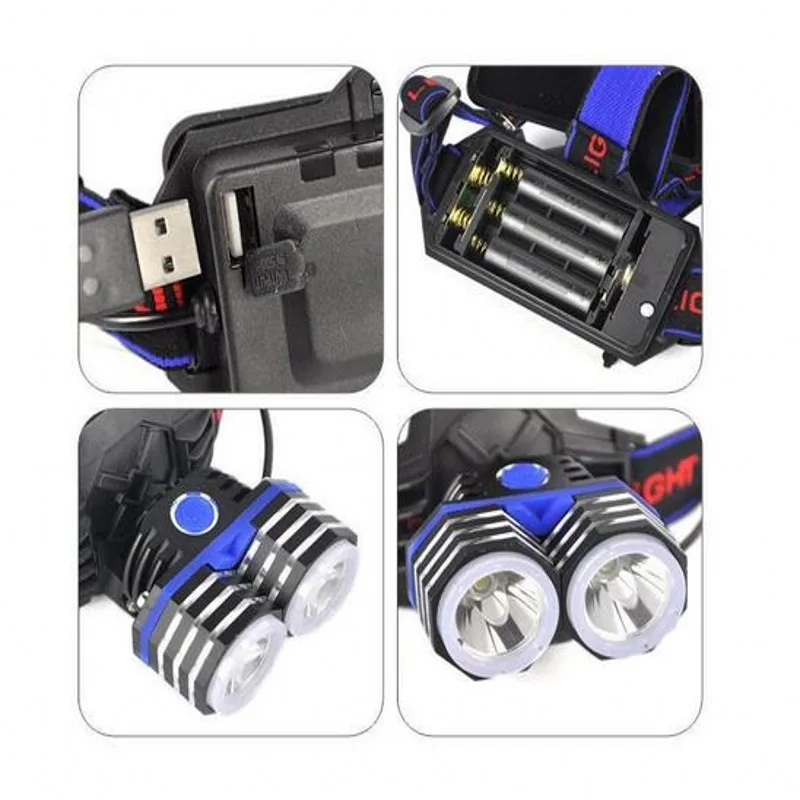 Налобный фонарь 2X T6 налобный с батареей AA или 18650 для бытовых мероприятий