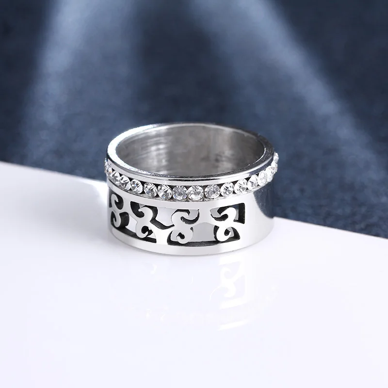 CACANA Stainless Steel Rings For Women Hollow Full Circle Of Zircon Engagement Fashion Jewelry Rings For Male Party