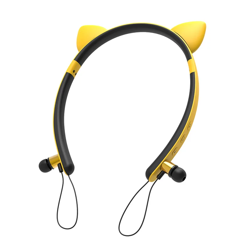 Новые Bluetooth наушники с кошачьими ушками ДИЗАЙН ДЕВУШКА Магнитная беспроводной Hifi стерео музыка гарнитура для мобильного телефона - Цвет: Cat Yellow