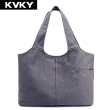 KVKY брендовая холщовая женская сумка, женские сумки высокого качества, вместительные однотонные повседневные сумки на плечо, винтажные Женские повседневные сумки-тоут, сумки