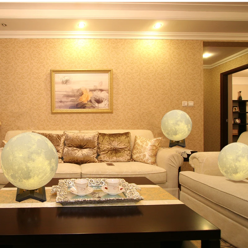  Round Led Night Light 3D Print Moon Lamp Colorful Change USB Rechargeable Touch Switch Luna Moonlig - 33001184108
