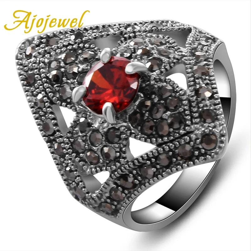

Size 7-9 New 2014 Hot Sale Zinc Alloy 18K White Gold Red/Black Zircon Ring For Women