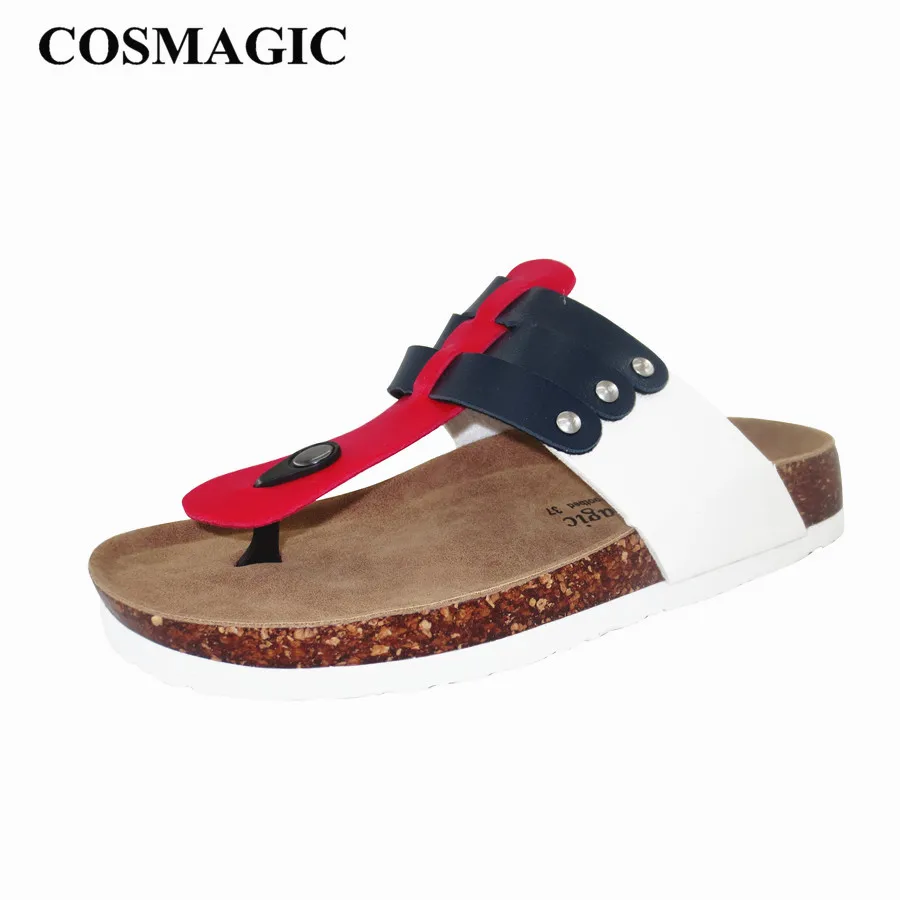 

COSMAGIC Fashion Cork Flip Flops Slippers 2019 New Women Summer Beach Patchwork Mixed Color Casual Slides Shoe Flat With