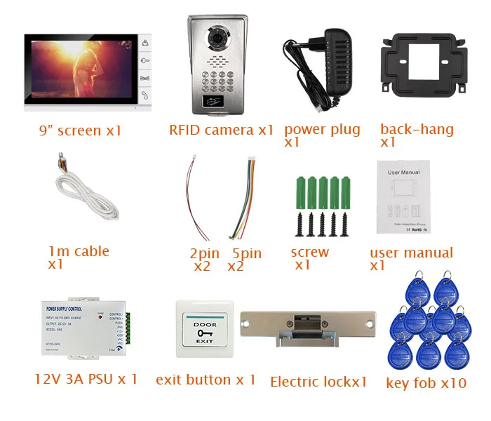 " ЖК-монитор видео домофонный дверной звонок телефонная система RFID код клавиатура разблокировка наружная камера+ удар Электрический замок