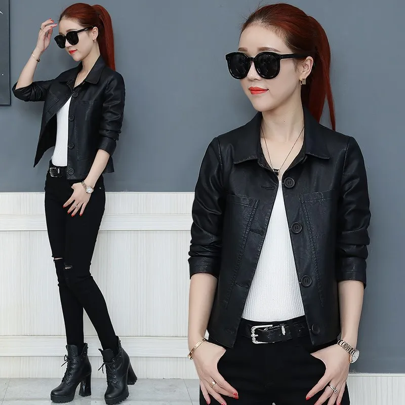 

Plus size 3XL 2019 New Autumn Leather Jacket Women Leather Clothing Female Short Design Slim Leather Coat Outerwear Female Coat