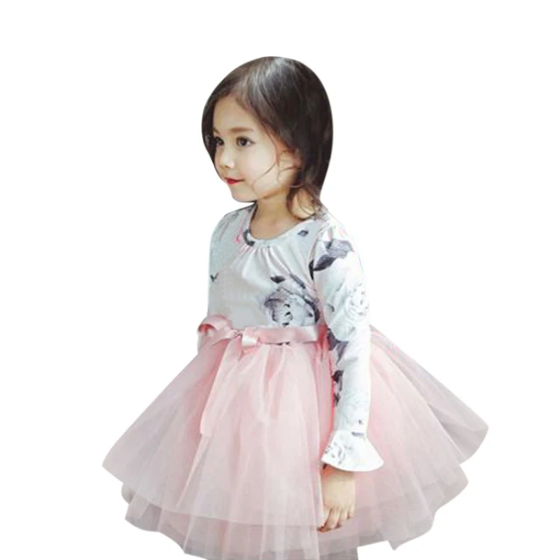 

Spring Girls Bowknot Dress 2018 Casual Long Sleeves Lace Mesh Kids Dresses For Girl Clothing Cute Birthday Princess Dress
