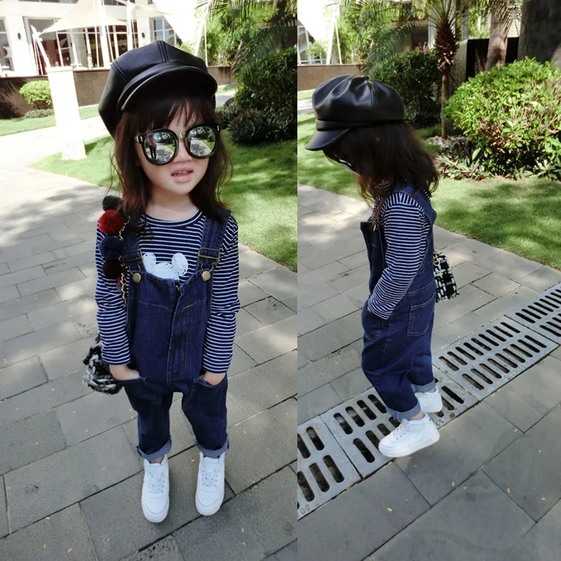  IENENS 1-5Y Children Girl's Overalls Jeans Kids Girls Denim Long Pants Baby Girl Boys Casual Cowboy