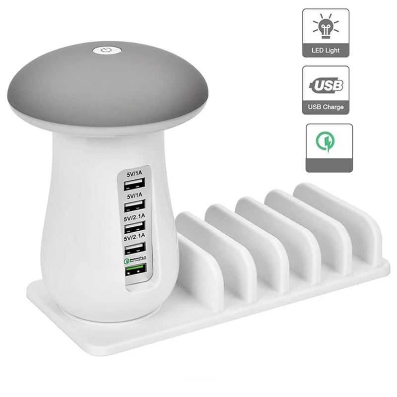 Quick Charge 3.0 Smart USB Charger Station Adapter HUB Led Desk Lamp QC3.0 5 Ports USB Wall Charger Fast Charging Power Socket
