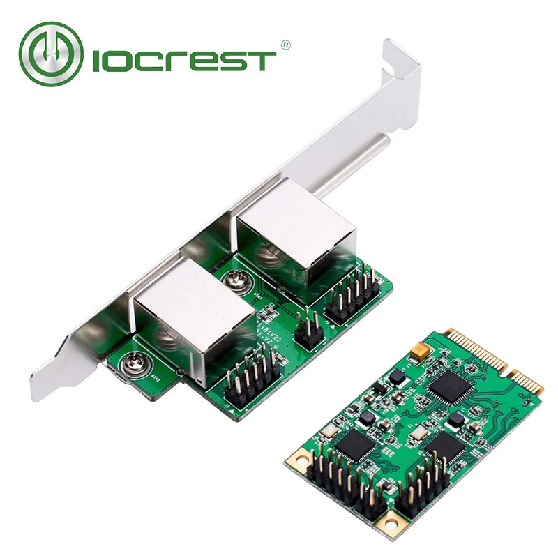 IOCREST мини-pci-express двойной гигабитный ethernet контроллер карты RTL8111 чипов 2 порт rj45 lan 10/100/1000 Мбит/с nic сетевой карты