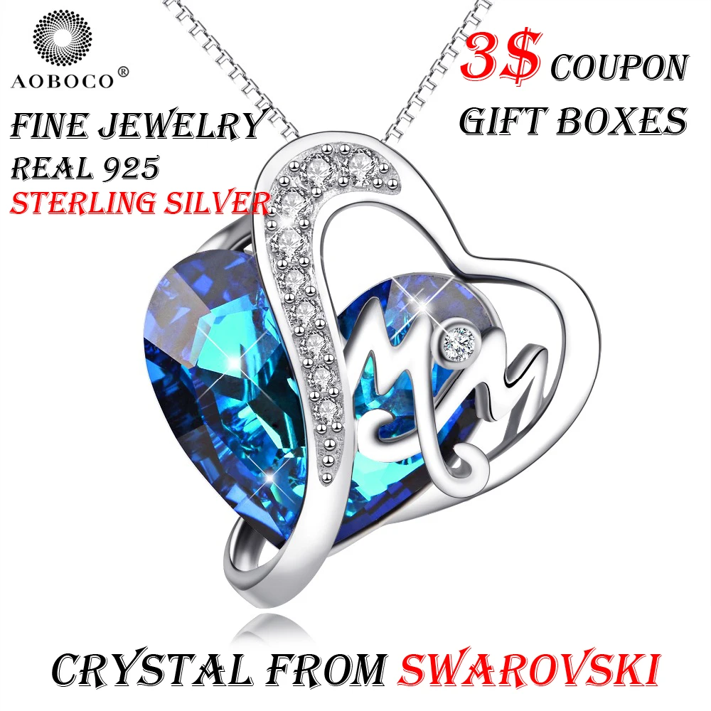 AOBOCO Brand Blue Heart LOVE кулон для мамы ожерелья с кристаллами Сваровски подарочными