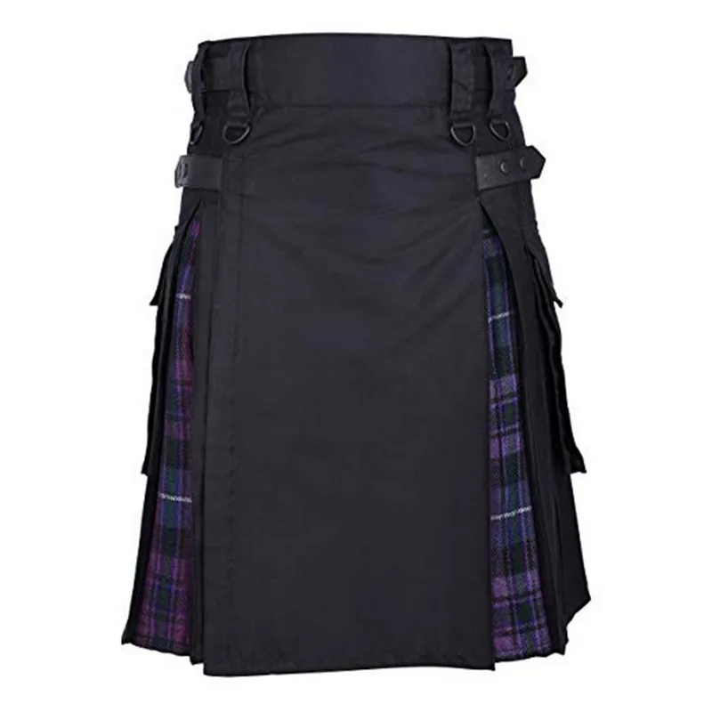 Шотландская Мужская Kilt традиционный ремень в клетку плиссированная Двусторонняя цепь коричневый готический панк шотландская клетка брюки юбка - Цвет: Purple