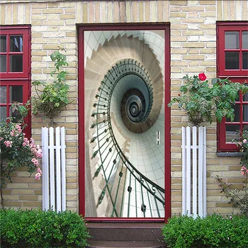 

77x200cm 3D Spiral Stair Beautiful Door Stickers For Living Room PVC Adhesive Wallpaper Home Decor Waterproof Mural Decal