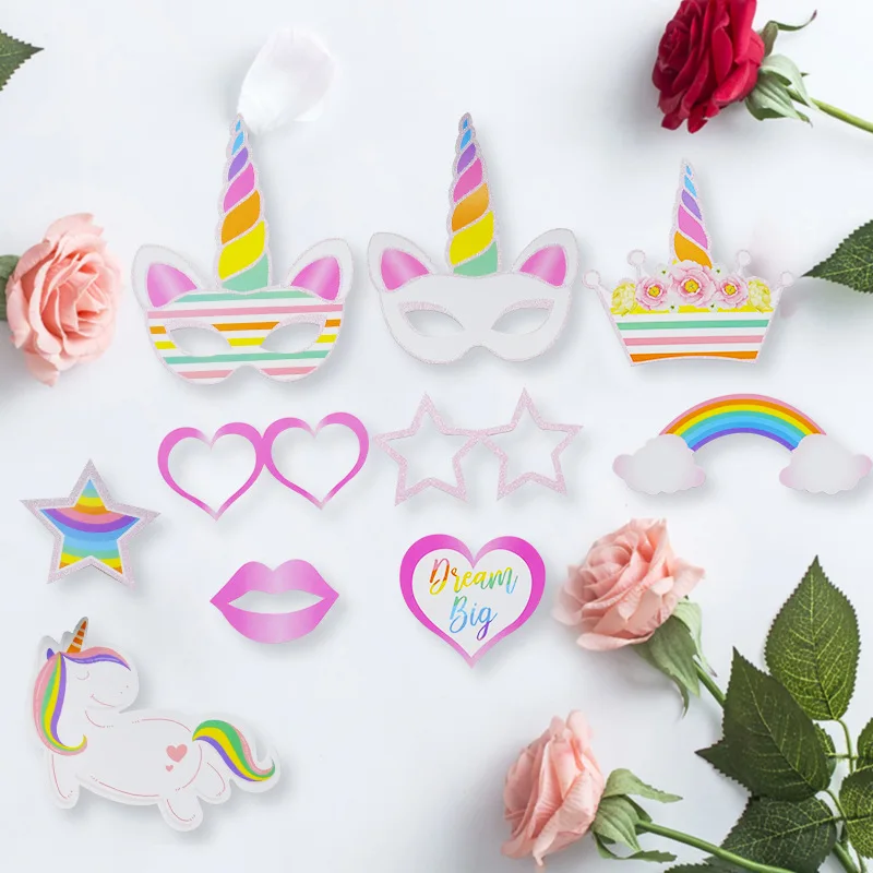 

10pcs Wedding Birthday Party Photo Booth Props Pink Unicon Creative DIY Wedding Party Decoration Supplies Photobooth Props