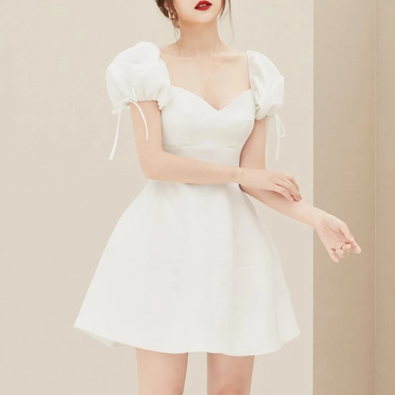 Max Spri Новое модное милое платье для девочек с v-образным вырезом, пышное, на шнуровке, с короткими рукавами, приталенное, ТРАПЕЦИЕВИДНОЕ, женское вечернее платье белого цвета