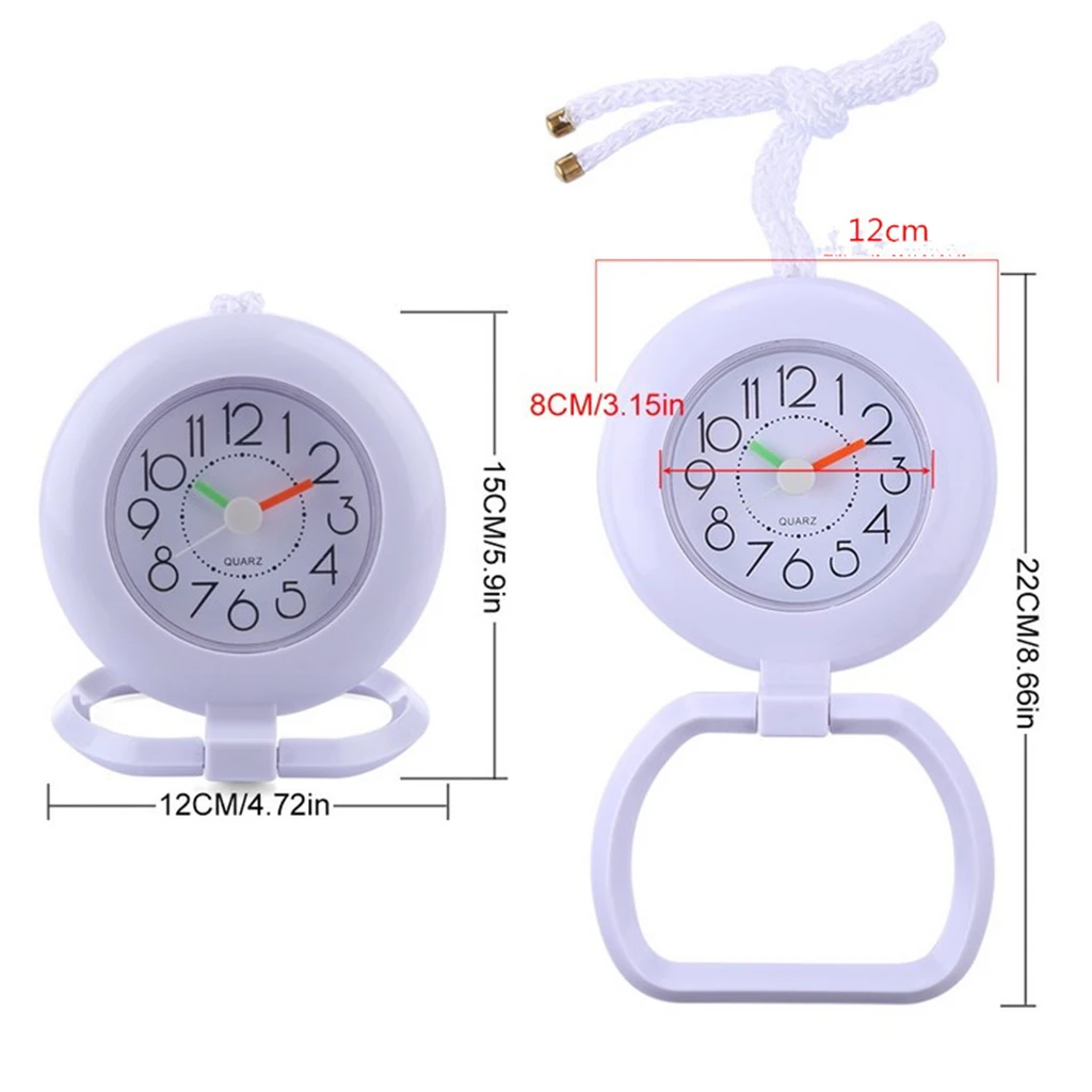 	 Wall Clock Bathroom Shower Hanging Clock with Towel Ring Hook 12 Arabic Number Display Easy Read	