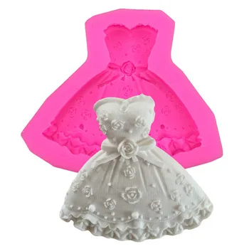 Beautiful wedding dress silicone mold fondant cake decoration baking mold kitchen tools F0011
