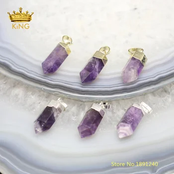 

10pcs Fashion Hexagon Pendants Supplies,Purple Quartz Crystals Natural Stones Faceted Stick Points Pendant Crafts 7x20mm DSS65-3