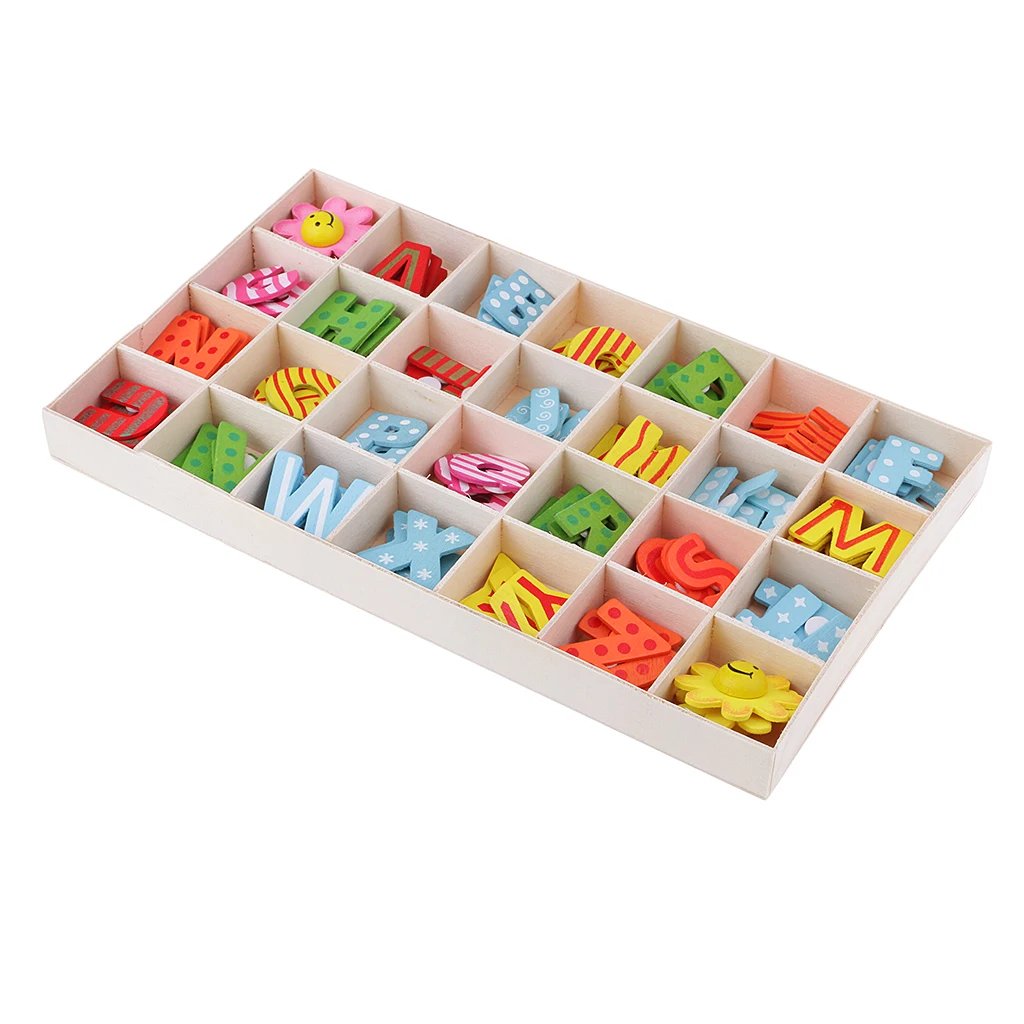 112 Pieces Wooden Alphabet Letters Kids Education Toys with Storage Tray