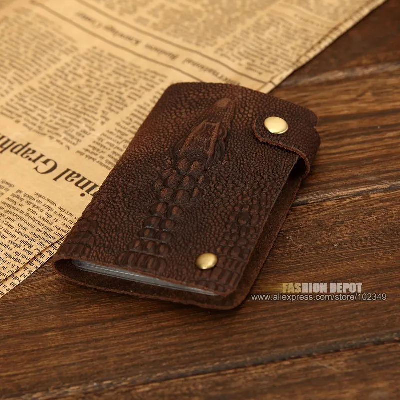 Винтажный кошелек из натуральной кожи с узором «крокодиловая кожа» для кредитных карт с металлической защелкой, специальный дизайн, чехол для карт из коровьей кожи