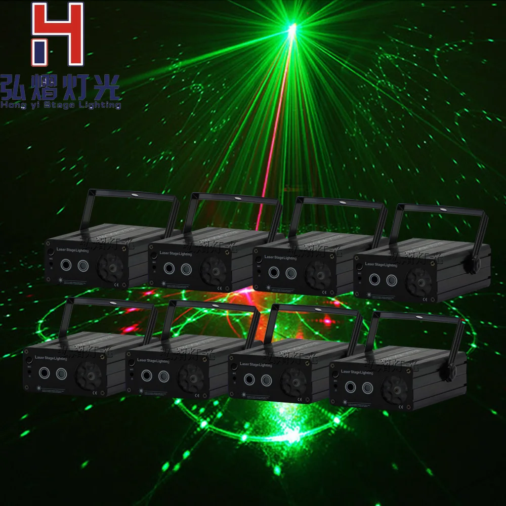 8lot AC90 220V 2 in 1 Mini Led Stage light Red&Green snowflake laser