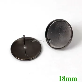 

18mm Gunmetal Black Plated Brass Blank Bases Round Bezel Tray Glass Cabochon Pin Stud Earrings Post Settings Findings Wholesale