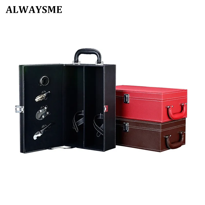 ALWAYSME, 2 бутылки, современный, черный, красный, коричневый, с верхней ручкой, для путешествий, чехол, сумка, органайзер, с 4 шт., Набор Винных Аксессуаров