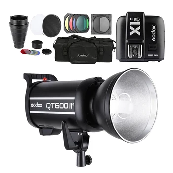 

Studio Light Kit with Godox 600W Strobe Flash Wireless Transmitter Barn Door Conical Snoot Diffuser Plate Honeycomb Carrying Bag