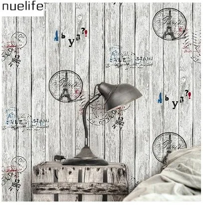 

American Retro Nostalgic Letter Tower Wooden Board pattern Wallpapers Fashion Women's Clothing Shop Striped Wallpaper