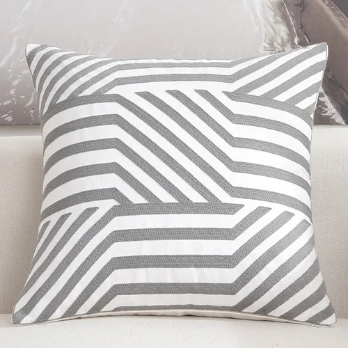 Наволочка для подушки в скандинавском стиле с вышивкой, Геометрическая, серая, белая, в полоску, диванная подушка, полиэфирная, хлопковая наволочка для подушек в спальне - Цвет: Gray