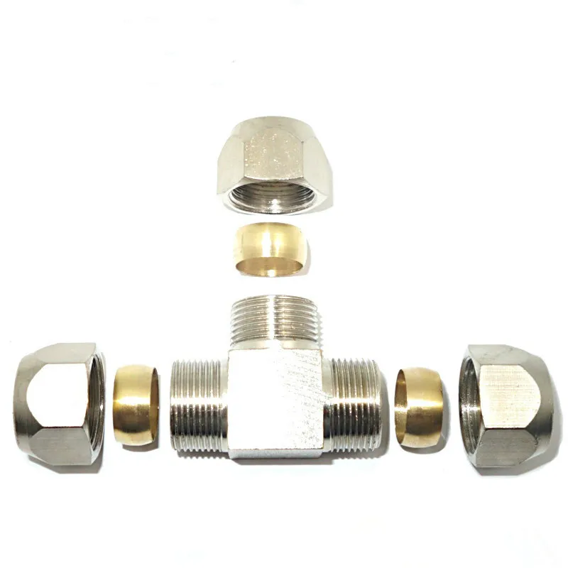 3Pieces Brass 10mm 3 way Compression Connector Fitting Fuel Air Gas
