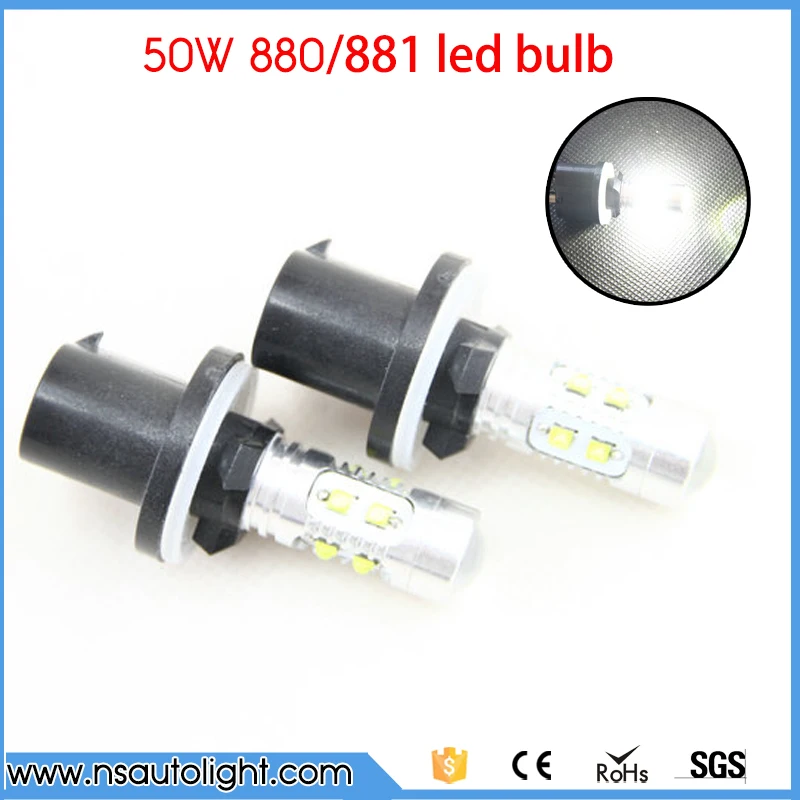 2 PCS H27 881 LED Bulb H27W 12V 24V 50W LED Fog Light Bulbs White For ...
