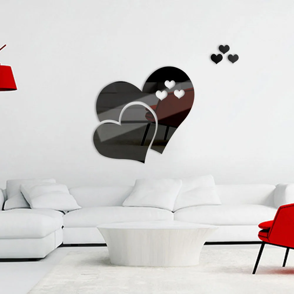 

3D Mirror Love Hearts Wall Sticker DIY Removable Wall Decal for Living Room Bathroom Creative Art Mural Home Decoration