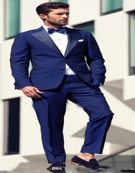 

2020 High-grade Two Pieces Two Buttons Blue Groommen Tuxedos Notch Lapel Men's Suit Groomsmen Mens Wedding Suits (jacket+pants)