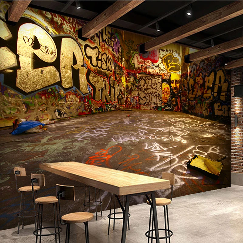 Ретро граффити 3D стерео цветные буквы фотообои кафе ресторан KTV креативное пространственное расширение личности Фреска