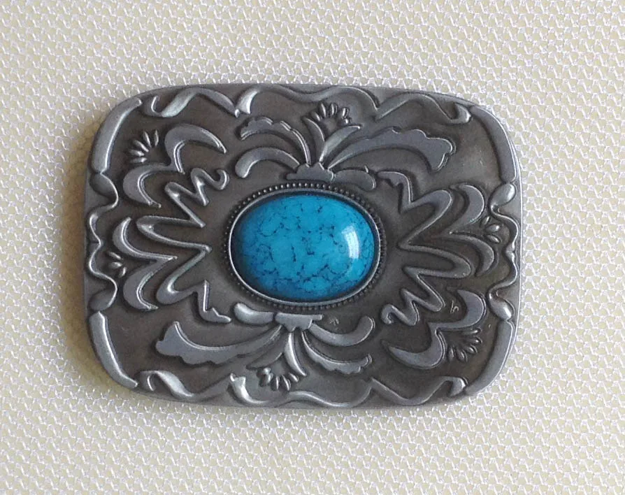 

Rectangle with pattern and blue stone Belt Buckle JF-BY295 suitable for 4cm wideth belt with continous stock free shipping