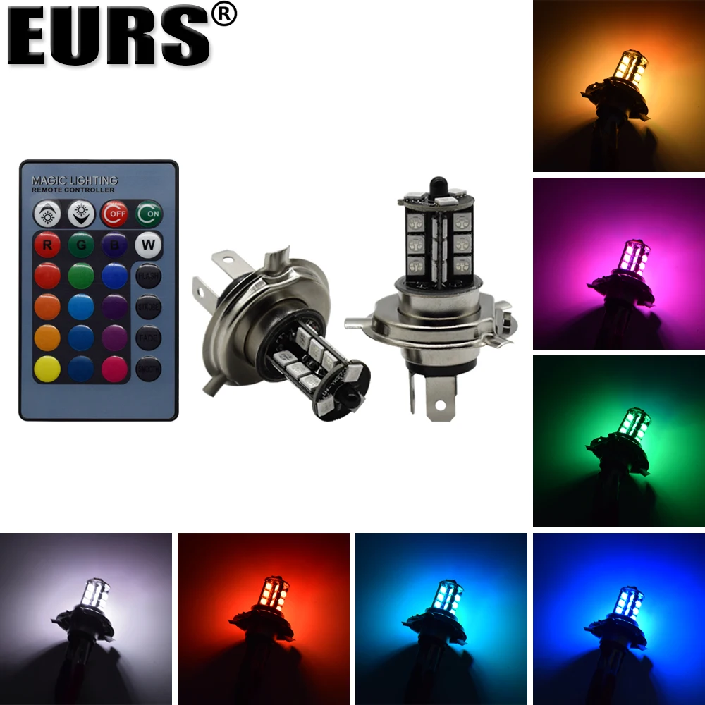 EURS H4 H11 H7 RGB светодиодный Авто Мото фар 5050 светодиодный 27 противотуманная фара SMD H1 H3 21smd LeadLamp с пультом дистанционного управления Управление стайлинга автомобилей