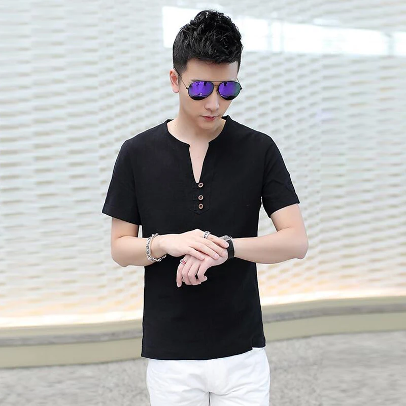 2016 Summer New Men t Shirt Casual Short Sleeve V-neck Fashion Mens t-shirt Breathable Slim Men