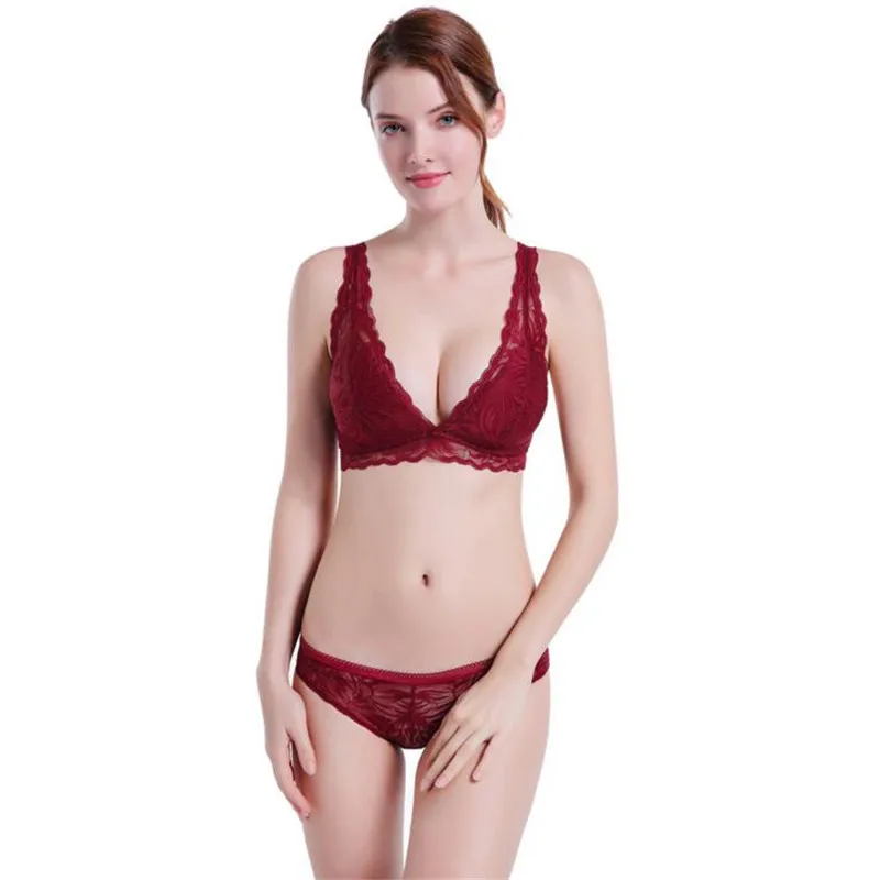 New explosion models no steel ring bra set triangle cup ladies lace underwear seamless